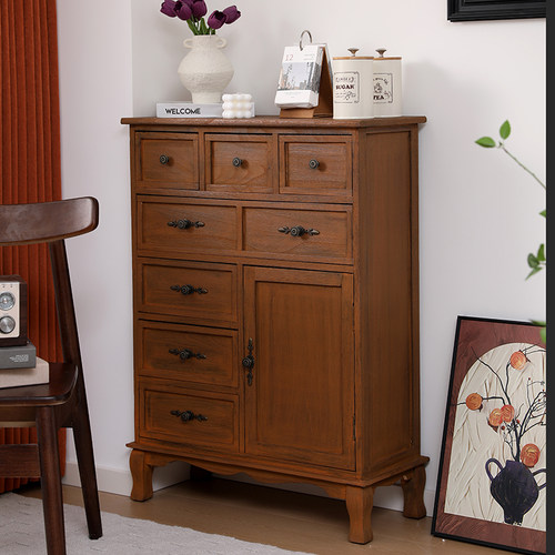 复古餐边柜实木胡桃色带门阳台柜