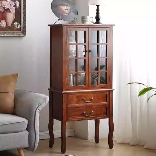客厅美式双门全实木小玻璃展示柜