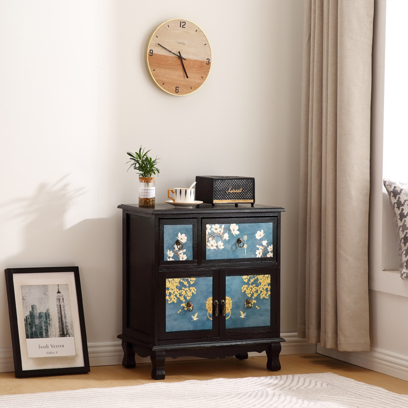 美式田园复古床头柜多斗简约小柜子做旧置物餐边柜彩绘实木收纳i.