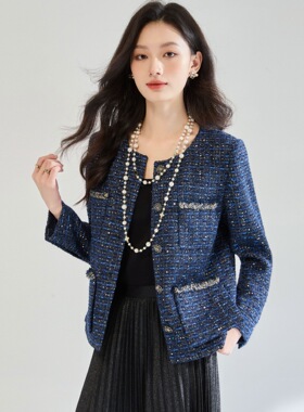 2025新款秋冬韩系小香风外套女短款小个子圆领粗花呢编织名媛上衣