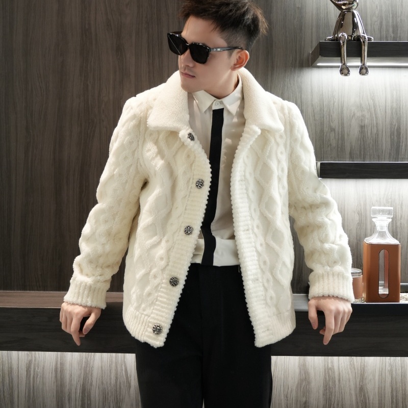 冬季宽松翻领双面穿羊毛外套男