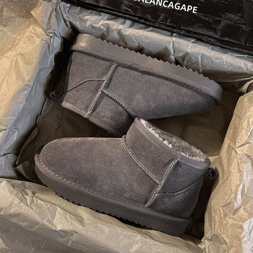 桑坡村雪地靴男女2025新款冬季加绒加厚皮毛一体防寒保暖棉靴潮