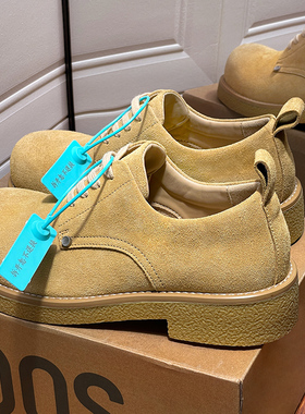 米奇大头黄色德比鞋男士厚底增高鞋2025秋季新款真皮圆头休闲皮鞋