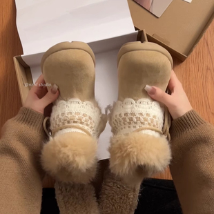 厚底防滑毛毛中筒棉鞋 加绒加厚保暖雪地靴女款 爆款 冬季 子 2025新款