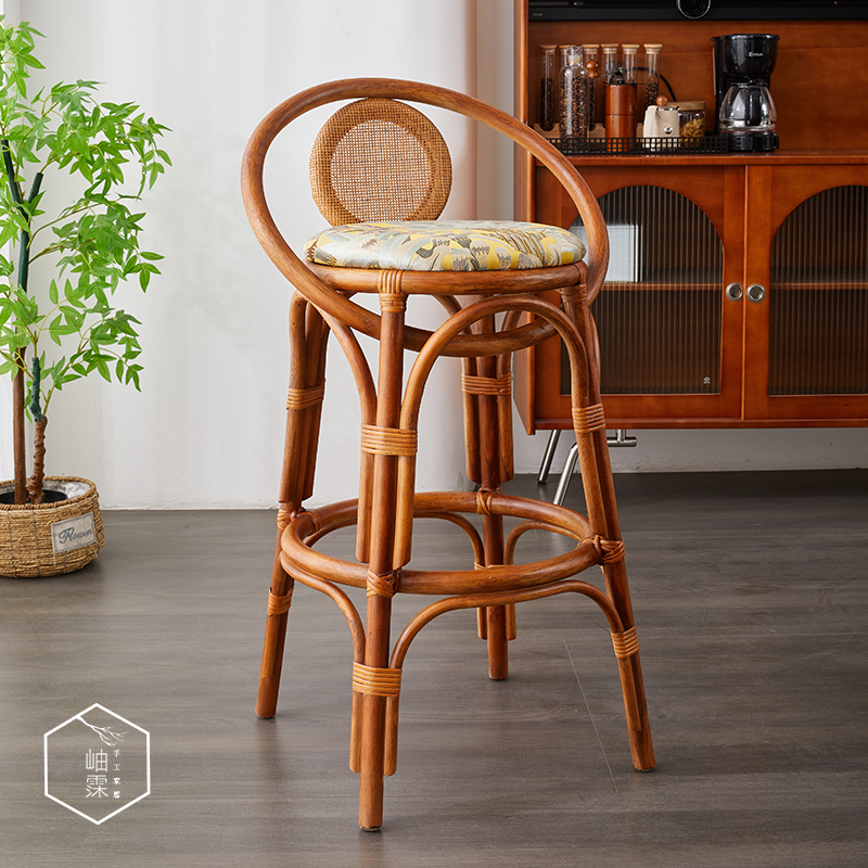 岫霂吧椅高脚椅天然真藤法式