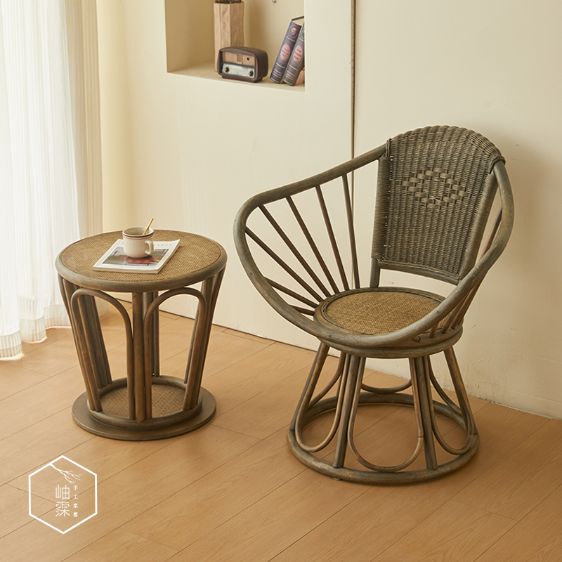 天然真藤椅躺椅小茶几三件套靠背
