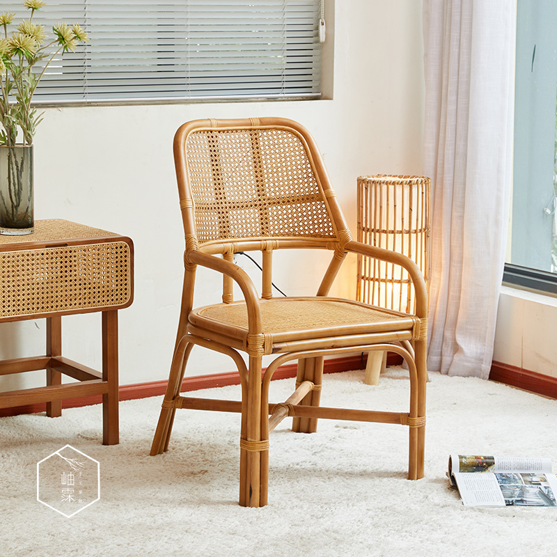 靠背椅椅子天然真藤休闲带扶手