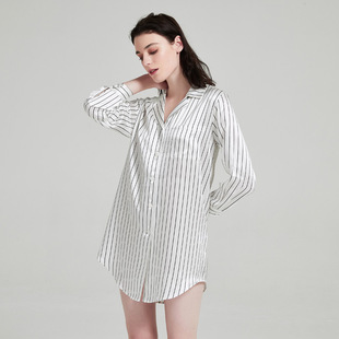 白色条纹衬衫 裙重磅姆米真丝小众设计师高级感慵懒风桑蚕丝睡裙