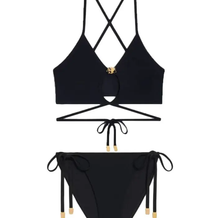 泳者之心金属扣黑金镂空比基尼