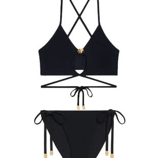 黑金凯旋门潮牌重工金属扣系带带胸垫分体泳装女比基尼镂空设计感