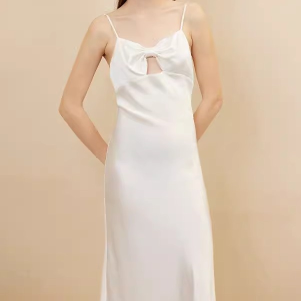 法式真丝蝴蝶结吊带裙睡衣