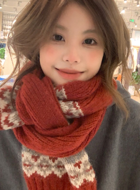 韩系氛围感红色圣诞围巾