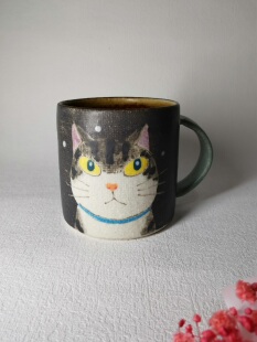 纯手工陶瓷可爱猫咪马克杯水杯咖啡杯 日式 日本作家器 外山亚基熊