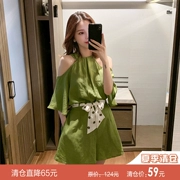 [Giải phóng mặt bằng mùa hè Xuống thẳng 65 nhân dân tệ] Matcha xanh quây eo cao jumpsuit quần short giản dị QC0738 - Quần short