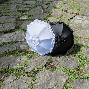 瑞歆手作洛丽塔花嫁长柄洋伞cos道具晴雨两用直柄黑白哥特伞胚