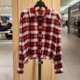 特 格纹落肩衬衫 女 宽松休闲后背刺绣叠穿衬衣 毛毛家韩单26春款