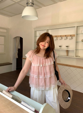 Q了个T大码女装夏胖mm法式巨好看短袖绝美漂亮遮肚小衫设计感上衣