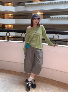 Q了个T大码女装微胖mm夏季新款水洗棉巨好看漂亮显瘦绝美七分裤子