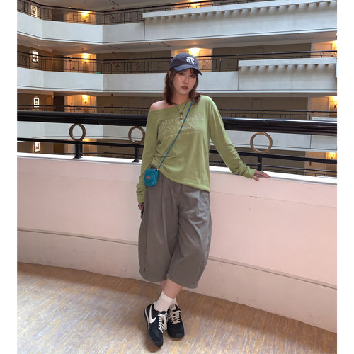 Q了个T大码女装微胖mm夏季新款水洗棉巨好看漂亮显瘦绝美七分裤子