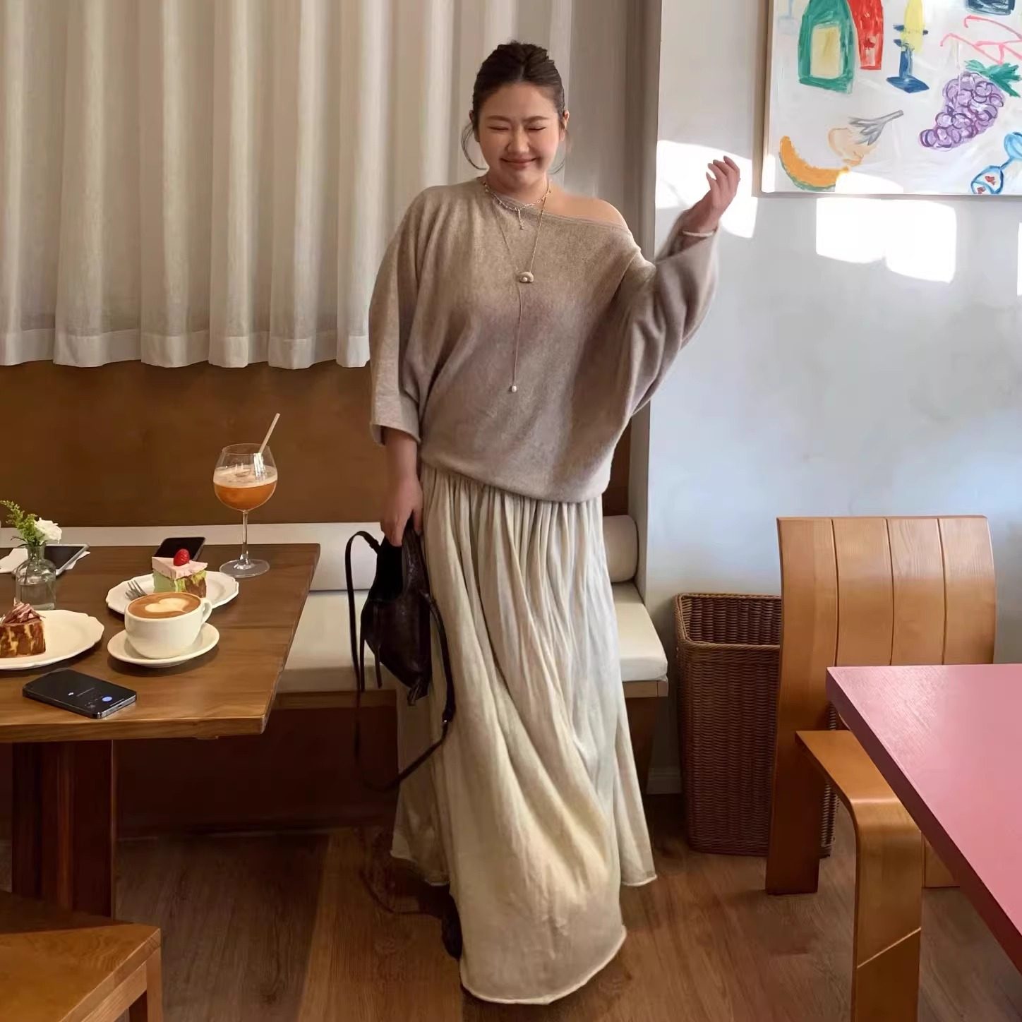 Q了个T 大码女装春装新款微胖mm时髦套装羊毛针织衫半身裙两件套