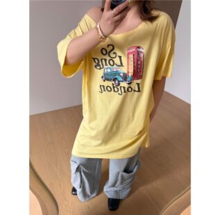 Q了个T微胖定制 字母印花简约气质慵懒风宽松短袖t恤连衣裙