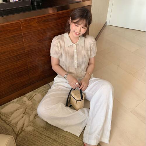 Q了个T微胖mm大码女装夏天丝亚麻Polo巨好看漂亮针织短袖T恤上衣