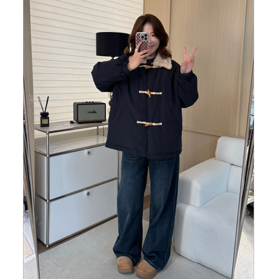 Q了个T微胖mm大码女装2025冬季小暖炉新国标90白鸭绒牛角扣羽绒服