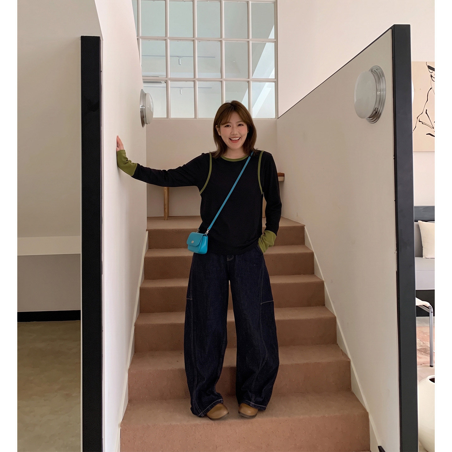 Q了个T秋季大码女装大方得体胖mm穿搭针织长袖打底衫微胖女生穿搭