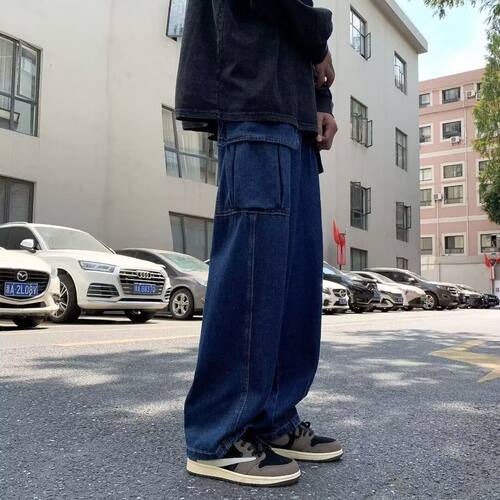 日系cityboy牛仔裤男宽松直筒美式工装长裤潮牌嘻哈大口袋阔腿裤