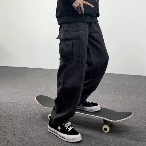 日系cityboy牛仔裤男宽松直筒美式工装长裤潮牌嘻哈大口袋阔腿裤