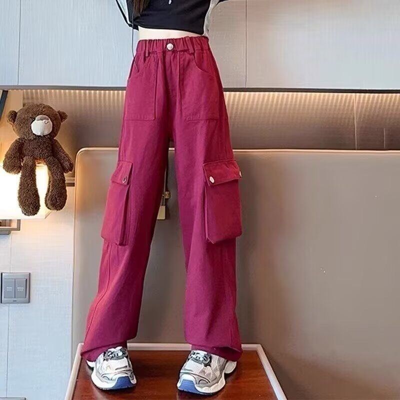 女童工装裤2025秋装款帅气裤子儿童洋气口袋休闲裤中大童宽松长裤