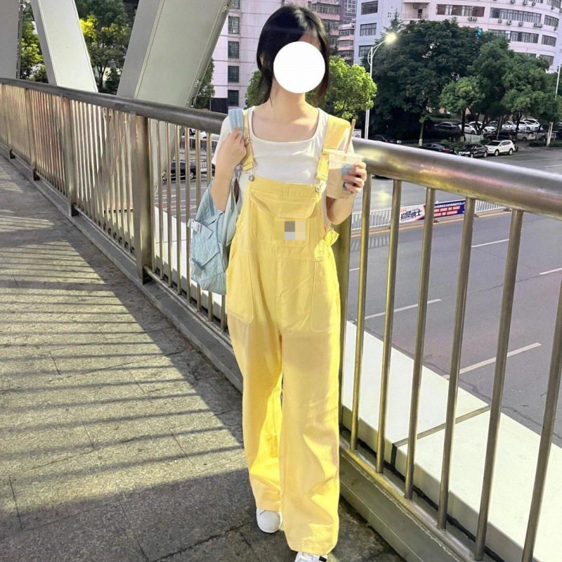 美式多巴胺牛仔背带裤女宽松潮流复古休闲裤ins连体阔腿长裤
