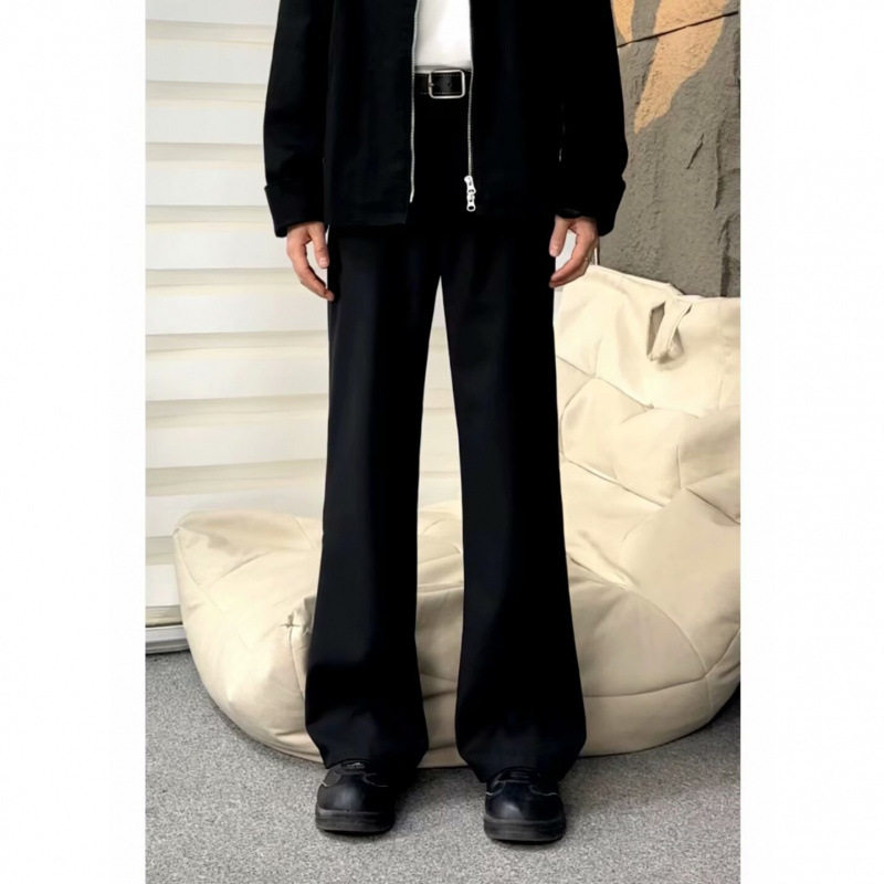 高级感黑色垂感西裤男春夏直筒cleanfit微喇裤子男款高级休闲西装