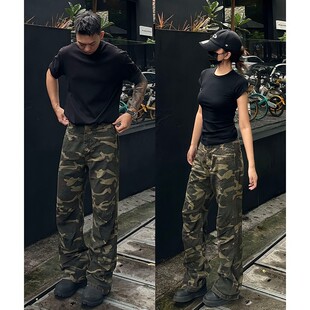 美式复古迷彩牛仔裤男款秋冬潮牌痞帅炸街裤子直筒休闲伐木工装裤