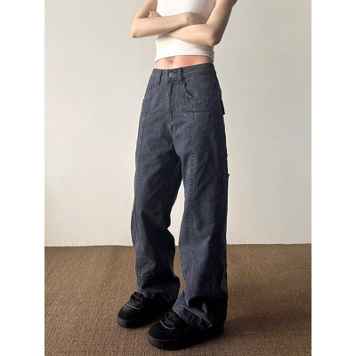 美式高街工装牛仔裤男女高级感复古水洗情侣潮牌宽松直筒休闲