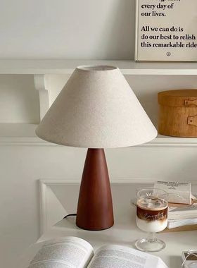 中古vintage实木台灯侘寂风卧室高级感新中式复古氛围床头灯美式