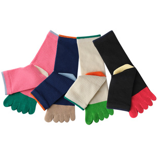 内田分趾袜五指袜多巴胺撞色女袜潮牌中筒薄款抽条春季长袜子