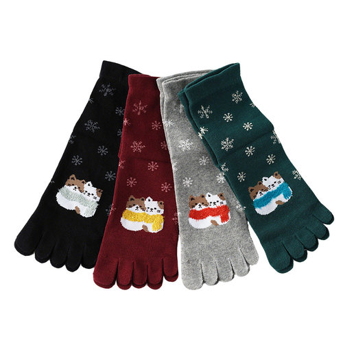 中筒卡通纯棉女五指袜