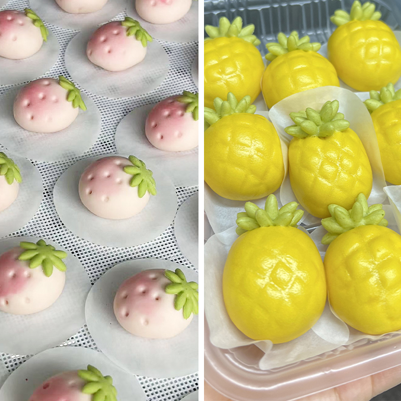 迷你可爱菠萝草莓菊花样造型馒头包馅子烘焙DIY儿童辅食塑料模具