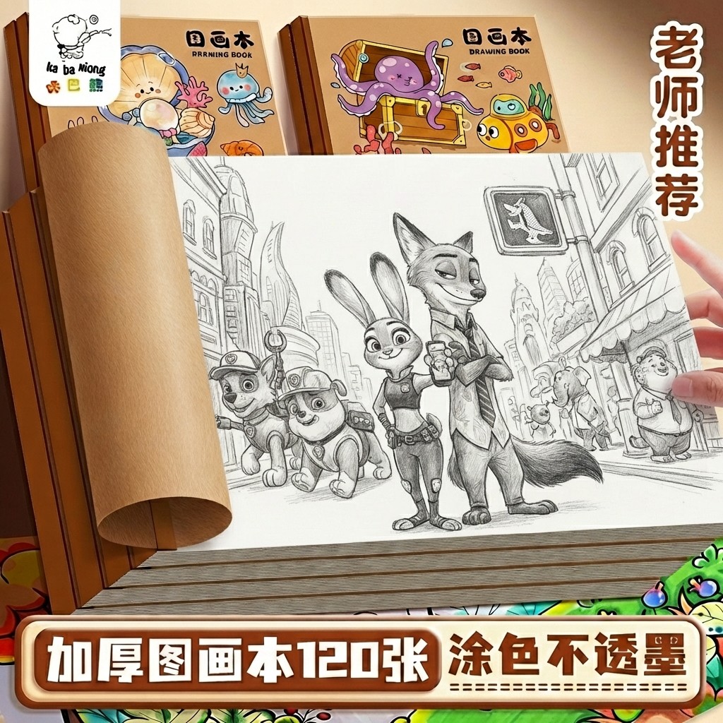 幼儿园图画本加厚不透色小学生美术绘画专用高颜值卡通涂鸦画画本空白绘本儿童画册本丙烯马克笔彩铅素描本,文具电教/文化用品/商务用品,素描/速写本,淘宝优惠券,粉丝福利购,淘宝优惠卷