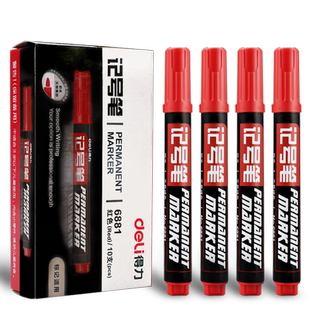 得力红色记号笔粗油性大头笔红笔大号防水防油不掉色马克笔标记笔工地快递粗头笔黑色不可擦大容量批发勾线笔