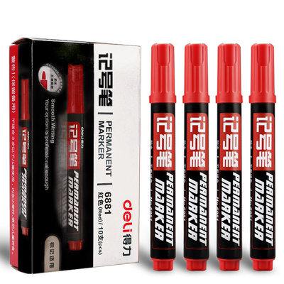 得力红色记号笔油性大头笔防水