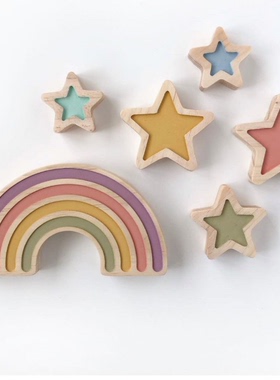 彩虹五角星积木儿童房diy挂饰