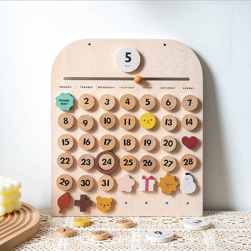 韩系ins定制款榉木万年历日历认知板儿童房装饰益智玩具桌面摆件