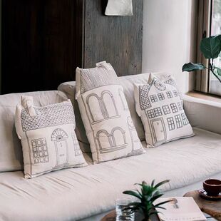 北欧ins创意纯棉小房子靠枕儿童房装 饰抱枕宝宝床头防撞床围靠垫