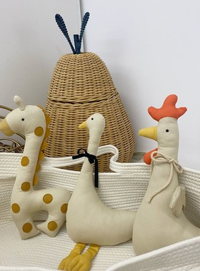 ins韩风棉麻布大白鹅公仔纯棉大公鸡呆萌鸭玩偶宝宝儿童安抚抱枕