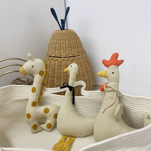 ins韩风棉麻布大白鹅公仔纯棉大公鸡呆萌鸭玩偶宝宝儿童安抚抱枕