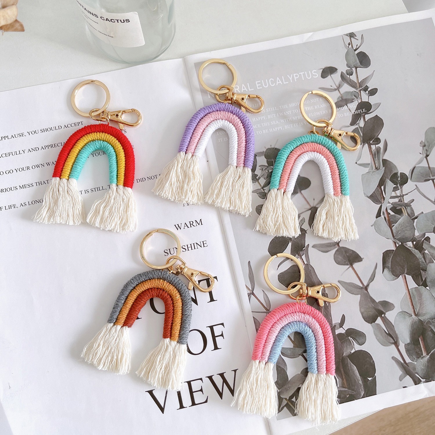 nice彩虹流苏钥匙扣藤包挂饰