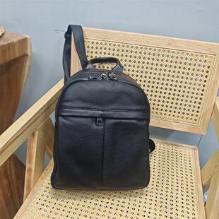 头层牛皮双肩背包荔枝纹多拉链大容量真皮软皮多功能时尚单肩女包