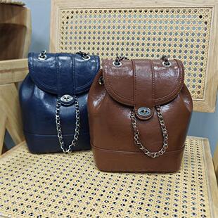 进口油蜡牛皮双肩背包斜挎链条女包专柜品牌真皮单肩百搭女士背包